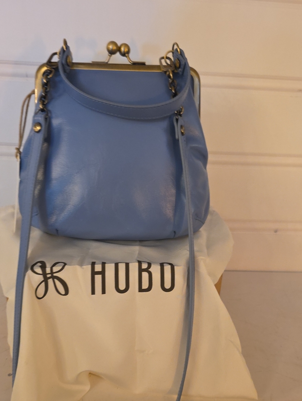HOBO Light Blue Leather Kiss-Lock Shoulder Bag